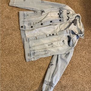 Light Blue Denim Jacket with Graphic Designs